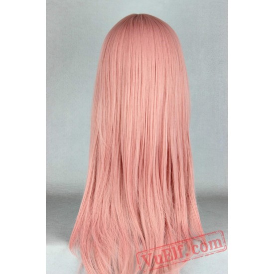 Pink Wig Medium Straight Inclined Bangs Hair Halloween