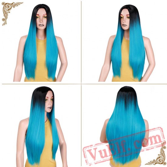 Blue Green Straight Long Wigs Women Black Pink Wigs