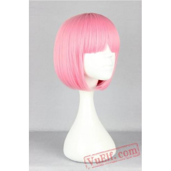Pink Wig Short Wavy Hair Peruca Pelucas Cartoon Cosplay Bob