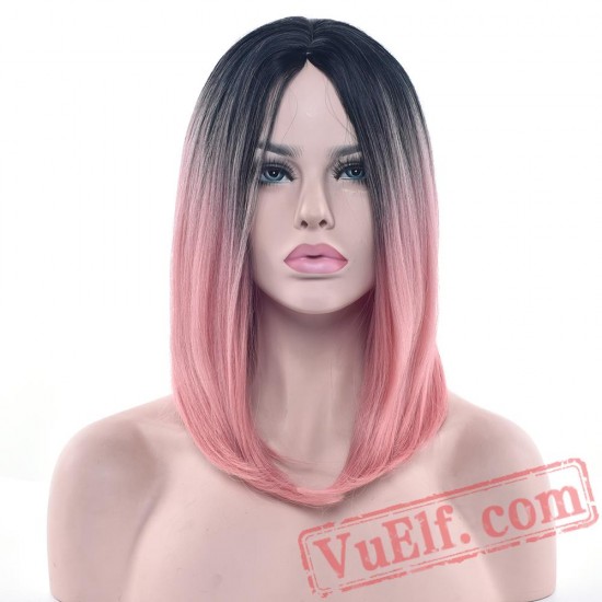 Pink Straight Bob Wigs Short Party Hair Cosplay Wig Women
