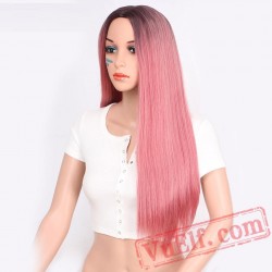 Long Straight Pink Wigs Women Cosplay Blonde Pink Brown Gray Green