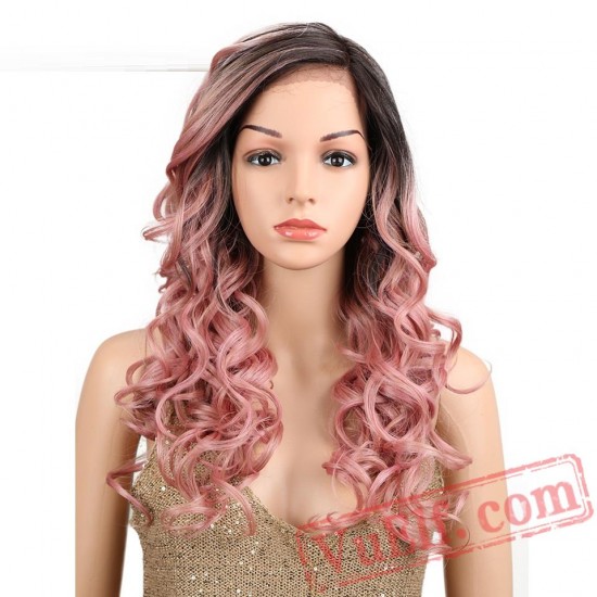 Gold Pink Wig Hair Long Lace Front Wigs Black Women