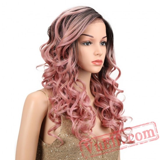 Gold Pink Wig Hair Long Lace Front Wigs Black Women