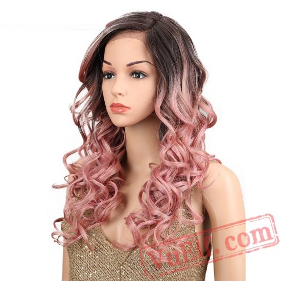 Gold Pink Wig Hair Long Lace Front Wigs Black Women