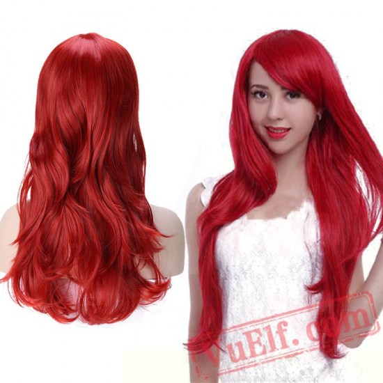 Long Wavy Cosplay Wig Halloween Party Pink Wig Women