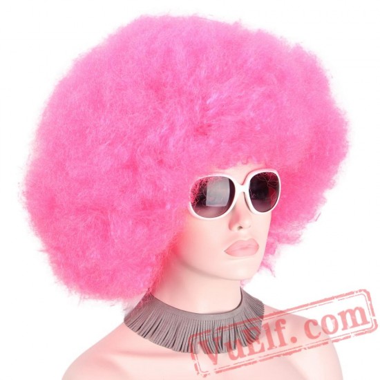 Pink Wig Cosplay Curly Halloween Hair Women