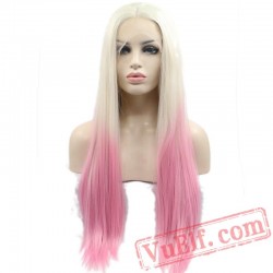 Silky straight blonde pink lace front wigs women long pink wig
