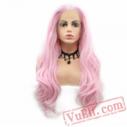 Light Pink Wave Wig Natural Luminous Lace Front Wigs Women Cosplay