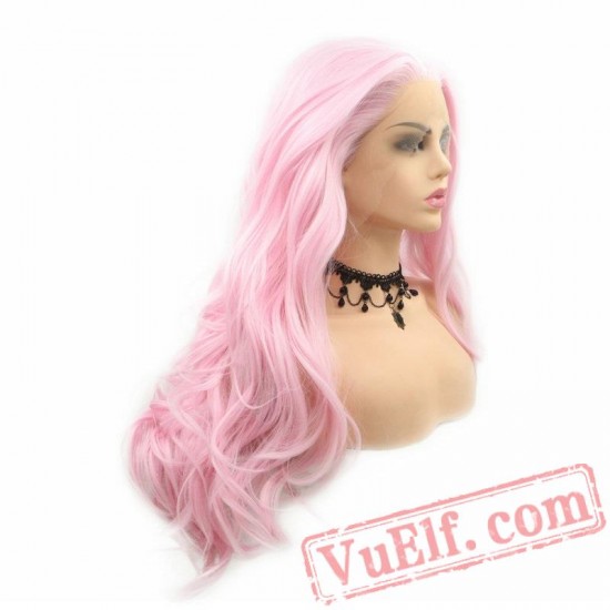 Light Pink Wave Wig Natural Luminous Lace Front Wigs Women Cosplay