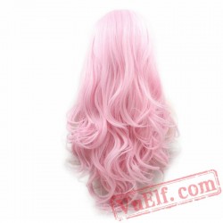 Light Pink Wave Wig Natural Luminous Lace Front Wigs Women Cosplay
