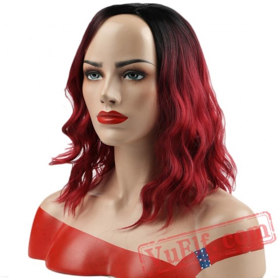 Short Wave False Hair Red Blue Pink Wigs Short Black Hair Women