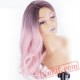 Light Purple Pink Long Wavy Hair Wigs Ash Purple Roots Wig