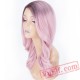 Light Purple Pink Long Wavy Hair Wigs Ash Purple Roots Wig