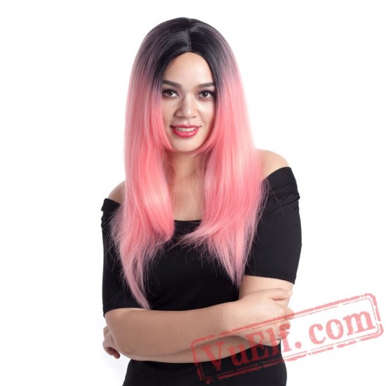 Pink Wig Straight Kanekalon Wigs Women