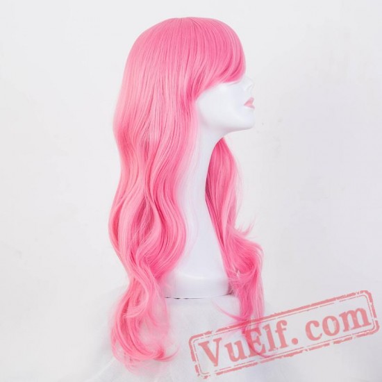 Pink Wig Long Wavy Bangs Hair Cartoon Halloween Carnival Cosplay