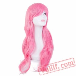 Pink Wig Long Curly Hair Women Perruque Cartoon Role Cosplay Party