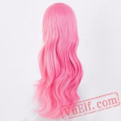 Pink Wig Long Curly Hair Women Perruque Cartoon Role Cosplay Party