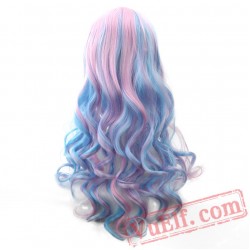 Long Women Hair Wigs Pink Blue Hair Cosplay Wig Peruca