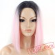 Short Bob Pink Wig Dark Roots Pink Straight Wigs Women Black Roots