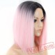 Short Bob Pink Wig Dark Roots Pink Straight Wigs Women Black Roots