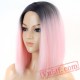 Short Bob Pink Wig Dark Roots Pink Straight Wigs Women Black Roots