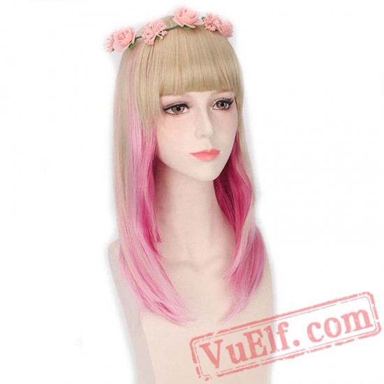 Blonde Pink Wig Bang Natural Hair Long Straight Wigs Women