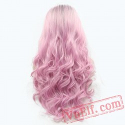 Cosplay Pink Wig Short Deep Wave Long Hair Natural Lace Front Wigs Women