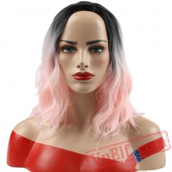 Red Blue Pink Wigs Short Black Hair Women's Long Water Wave Hair