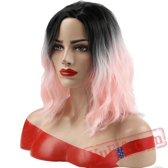 Red Blue Pink Wigs Short Black Hair Women's Long Water Wave Hair