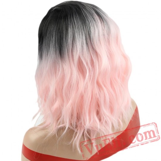 Red Blue Pink Wigs Short Black Hair Women's Long Water Wave Hair