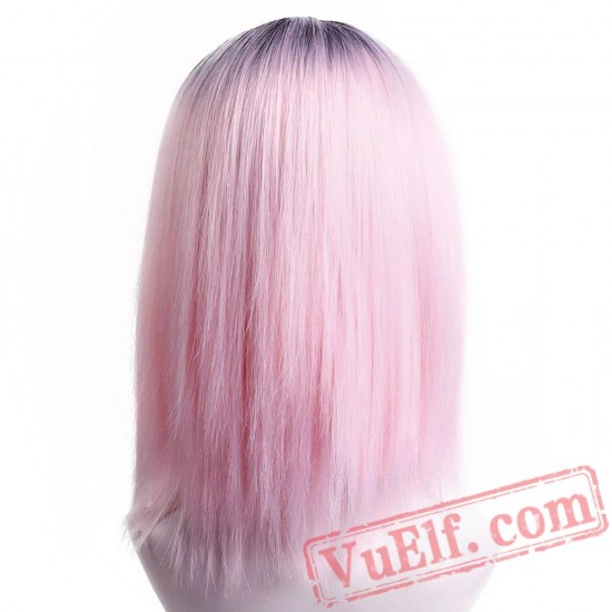 Bob Wigs Women African American Ladies Short Cosplay Pink Wig