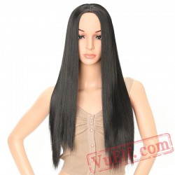 Long Straight Black Pink Wig African American