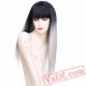 Long Straight Wig Bangs Pink Hair Grey Women Club Wig Cosplay