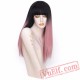 Long Straight Wig Bangs Pink Hair Grey Women Club Wig Cosplay