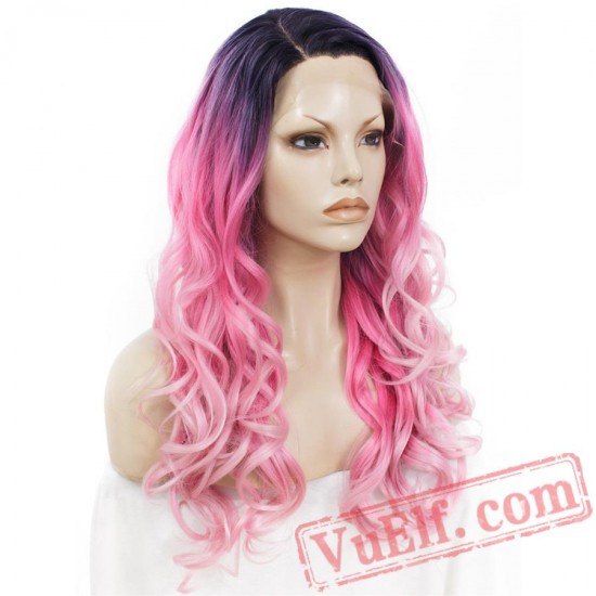 Loose Wavy Pink Lace Front Wig Drag Queen Cosplay Wigs Women