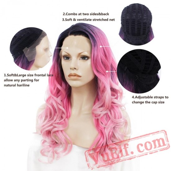 Loose Wavy Pink Lace Front Wig Drag Queen Cosplay Wigs Women