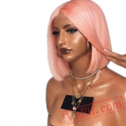 Straight Hair Lace Front Short Bob Wig Women Pink Wigs