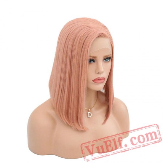 Straight Hair Lace Front Short Bob Wig Women Pink Wigs