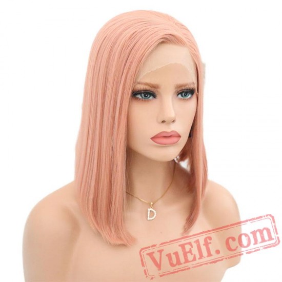 Straight Hair Lace Front Short Bob Wig Women Pink Wigs