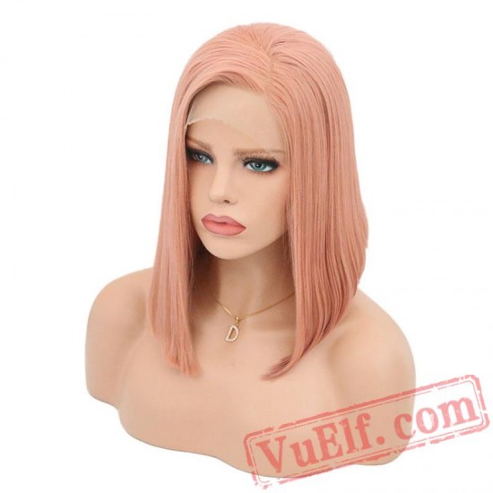 Straight Hair Lace Front Short Bob Wig Women Pink Wigs