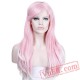 Long Rippled Pink Wigs African American Curly Cosplay Cap Wigs