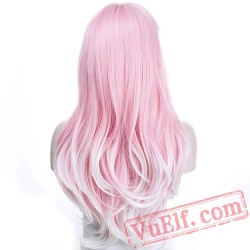 Long Rippled Pink Wigs African American Curly Cosplay Cap Wigs