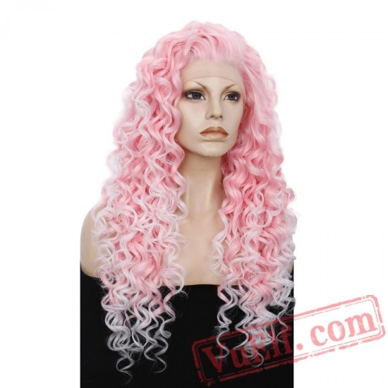 Pink Curly Lace Front Wigs Women Two Tone Lace Wig Cosplay