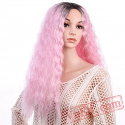 Afro Kinky Curly Wigs Long Hair Women Blond/Pink Wig