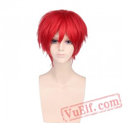 Short Wavy Pink Purple Orange White Cosplay Wig Bangs