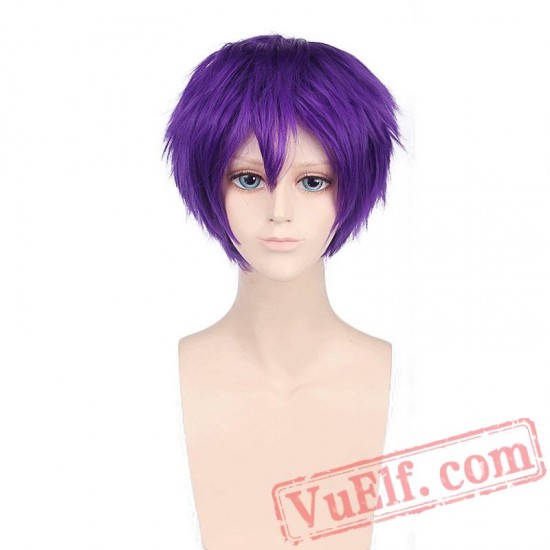 Short Wavy Pink Purple Orange White Cosplay Wig Bangs