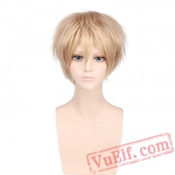 Short Wavy Pink Purple Orange White Cosplay Wig Bangs