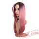 Long Straight Wavy Bangs Pink Wigs Women Two Tones Natural Hair