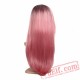 Long Straight Wavy Bangs Pink Wigs Women Two Tones Natural Hair