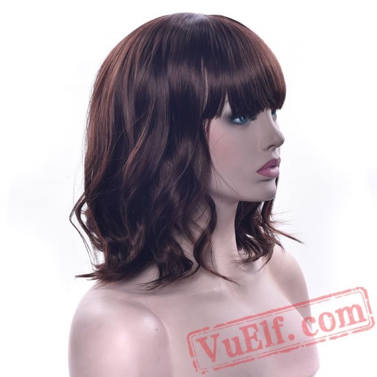 Short Brown Hair Curly Wig Pink Women's Hair Cosplay Wigs